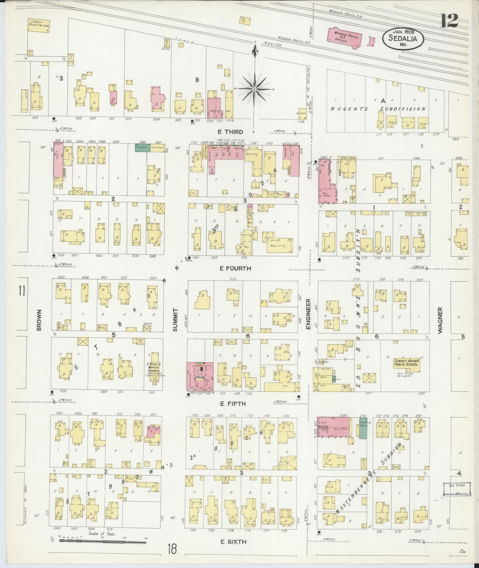 Sanborn Fire Insurance Map from Sedalia, Pettis County, Missouri (1908), Sheet #0012 - Historic Sanborn Fire Insurance Map Print, vintage old map wall art, antique decor, genealogy gift, Missouri Missouri map
