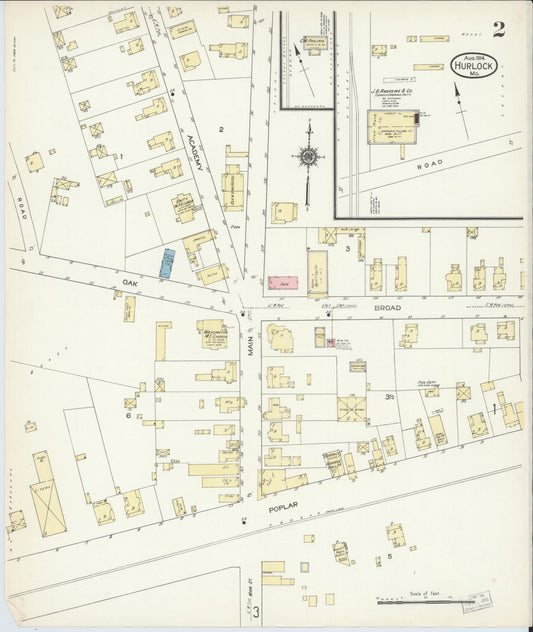 Sanborn Fire Insurance Map from Hurlock, Dorchester County, Maryland (1914), Sheet #0002 - Historic Sanborn Fire Insurance Map Print, vintage old map wall art