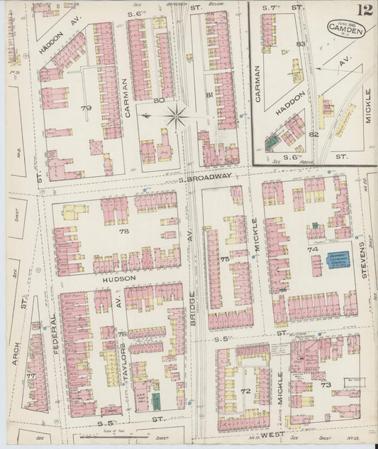 Sanborn Fire Insurance Map from Camden, Camden County, New Jersey (1885), Sheet #0012 - Historic Sanborn Fire Insurance Map Print, vintage old map wall art, antique decor, genealogy gift, New Jersey New Jersey map