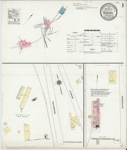 Sanborn Fire Insurance Map from Auburn, Worcester County, Massachusetts (1910), Sheet #0001 - Complete Map Set gallery image, historic Sanborn map, vintage wall art, Massachusetts Massachusetts