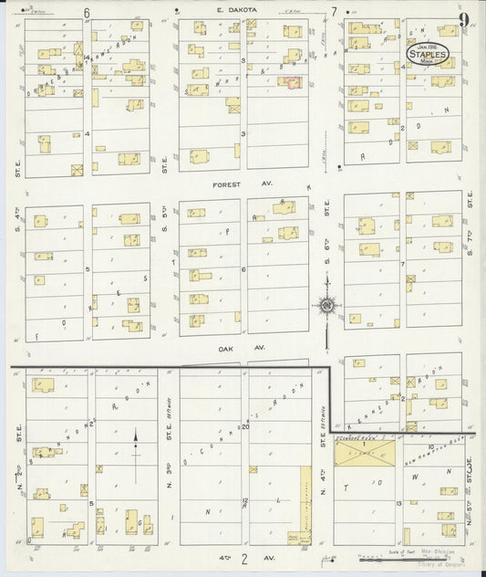 Sanborn Fire Insurance Map from Staples, Todd County, Minnesota (1916), Sheet #0009 - Historic Sanborn Fire Insurance Map Print, vintage old map wall art, antique decor, genealogy gift, Minnesota Minnesota map