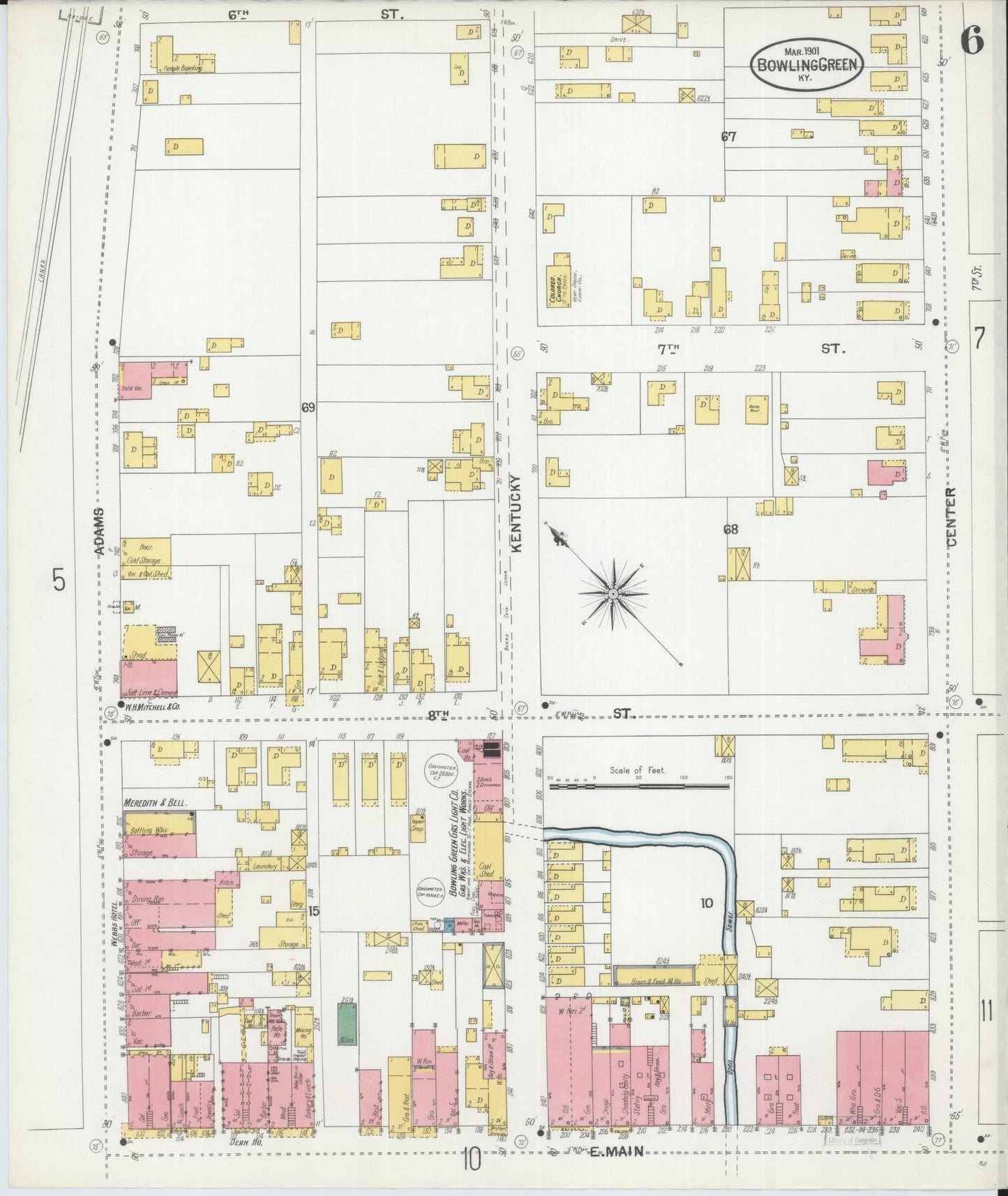Sanborn Fire Insurance Map from Bowling Green, Warren County, Kentucky (1901), Sheet #0006 - Complete Map Set gallery image, historic Sanborn map, vintage wall art, Kentucky Kentucky