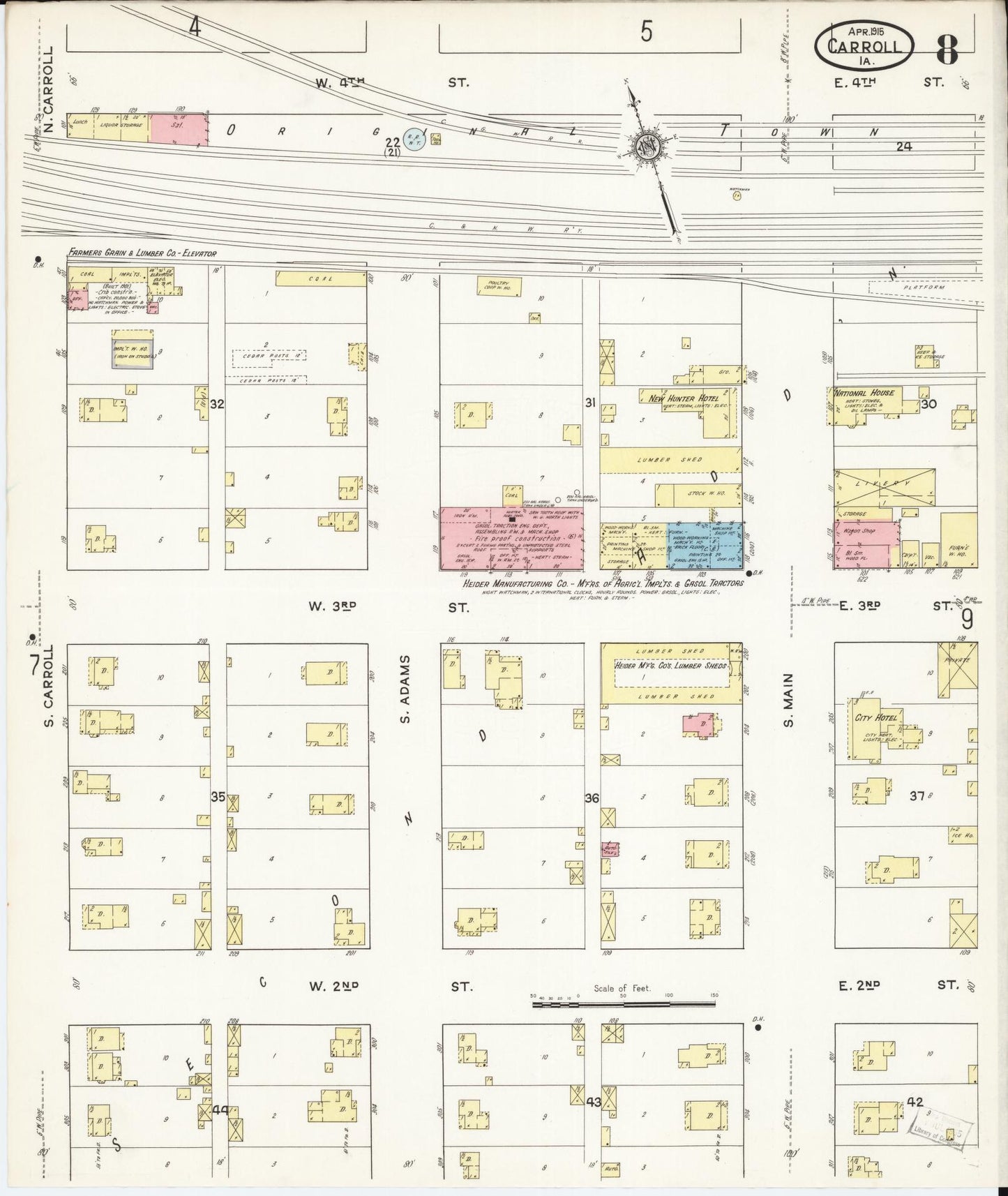 Sanborn Fire Insurance Map from Carroll, Carroll County, Iowa (1915), Sheet #0008 - Historic Sanborn Fire Insurance Map Print, vintage old map wall art