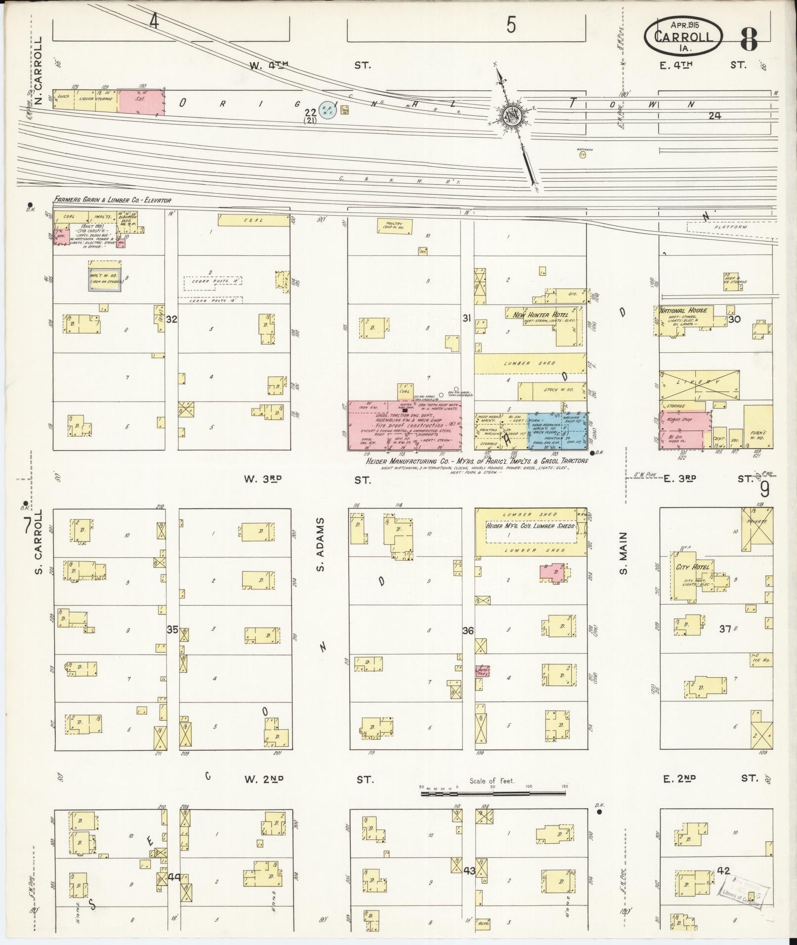Sanborn Fire Insurance Map from Carroll, Carroll County, Iowa (1915), Sheet #0008 - Historic Sanborn Fire Insurance Map Print, vintage old map wall art