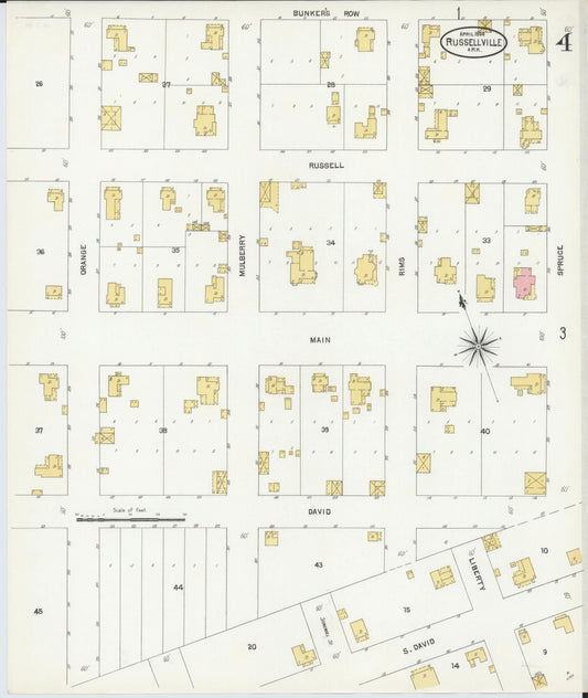 Sanborn Fire Insurance Map from Russellville, Pope County, Arkansas (1904), Sheet #0004 - Historic Sanborn Fire Insurance Map Print, vintage old map wall art, antique decor, genealogy gift, Arkansas Arkansas map