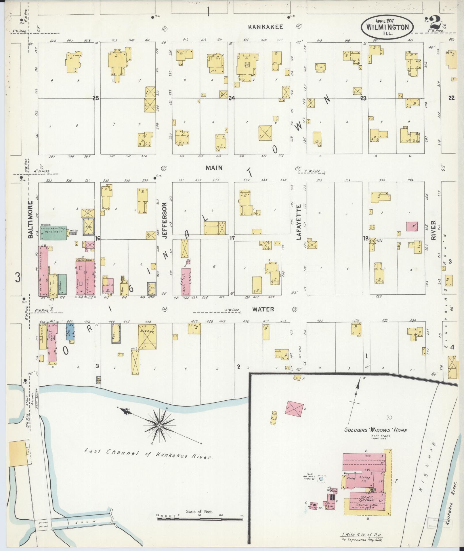 Sanborn Fire Insurance Map from Wilmington, Will County, Illinois (1907), Sheet #0002 - Complete Map Set gallery image, historic Sanborn map, vintage wall art, Illinois Illinois