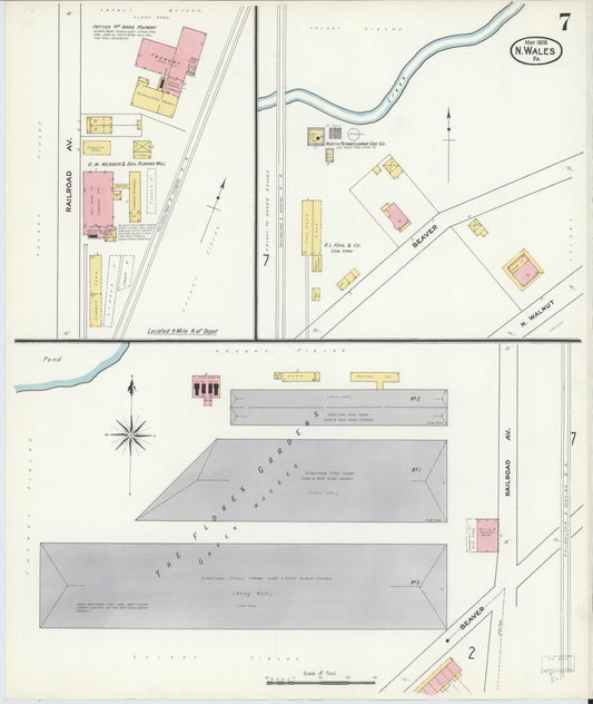 Sanborn Fire Insurance Map from North Wales, Montgomery County, Pennsylvania (1909), Sheet #0007 - Historic Sanborn Fire Insurance Map Print, vintage old map wall art, antique decor, genealogy gift, Pennsylvania Pennsylvania map