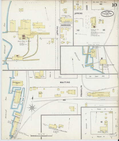 Sanborn Fire Insurance Map from Tampa, Hillsborough County, Florida (1892), Sheet #0010 - Complete Map Set gallery image, historic Sanborn map, vintage wall art, Florida Florida
