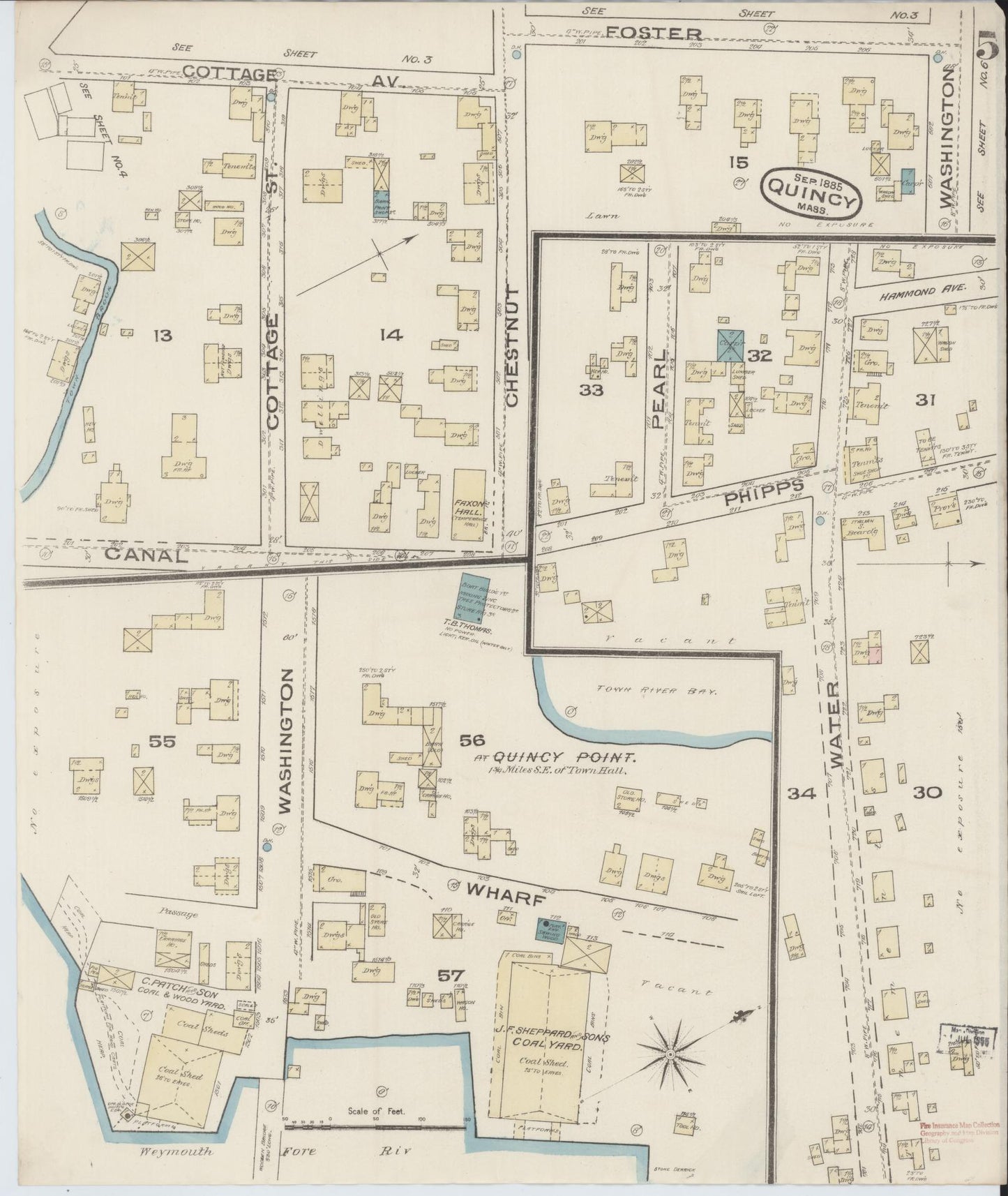 Sanborn Fire Insurance Map from Quincy, Norfolk County, Massachusetts (1885), Sheet #0005 - Complete Map Set gallery image, historic Sanborn map, vintage wall art, Massachusetts Massachusetts