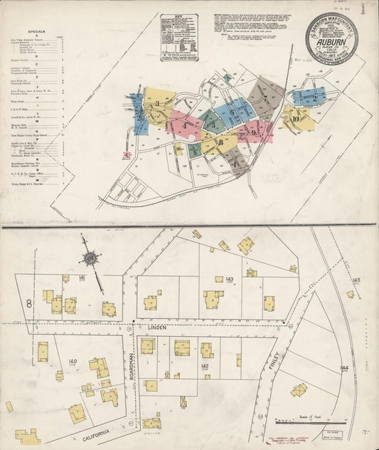 Sanborn Fire Insurance Map from Auburn, Placer County, California (1912), Sheet #0001 - Historic Sanborn Fire Insurance Map Print, vintage old map wall art, antique decor, genealogy gift, California California map