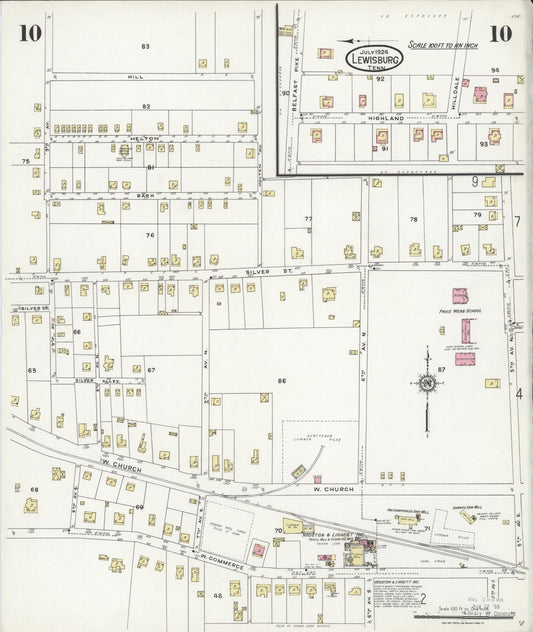Sanborn Fire Insurance Map from Lewisburg, Marshall County, Tennessee (1924), Sheet #0010 - Historic Sanborn Fire Insurance Map Print, vintage old map wall art, antique decor, genealogy gift, Tennessee Tennessee map
