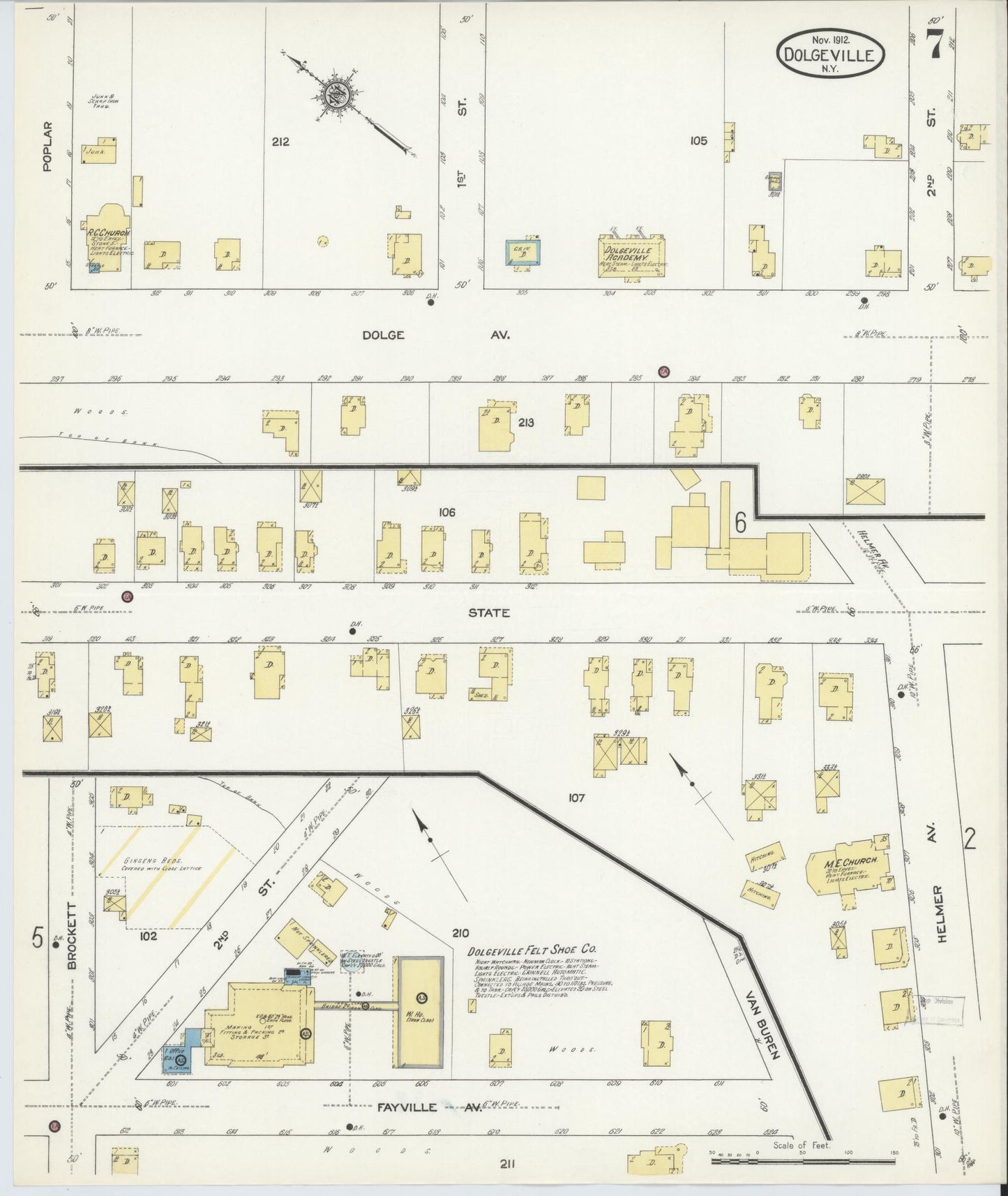 Sanborn Fire Insurance Map from Dolgeville, Hirkimer County, New York (1912), Sheet #0007 - Historic Sanborn Fire Insurance Map Print, vintage old map wall art, antique decor, genealogy gift, New York New York map