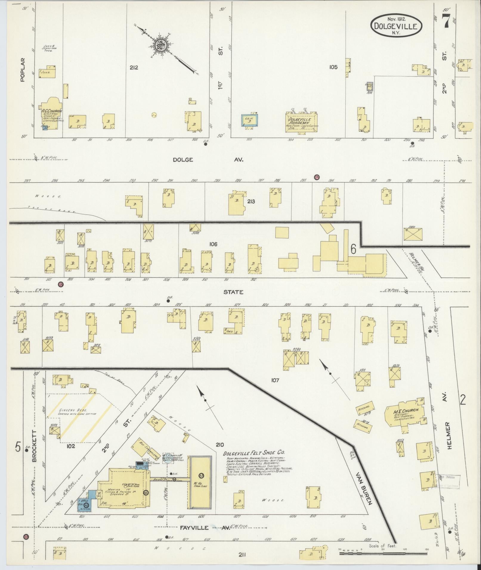 Sanborn Fire Insurance Map from Dolgeville, Hirkimer County, New York (1912), Sheet #0007 - Historic Sanborn Fire Insurance Map Print, vintage old map wall art, antique decor, genealogy gift, New York New York map