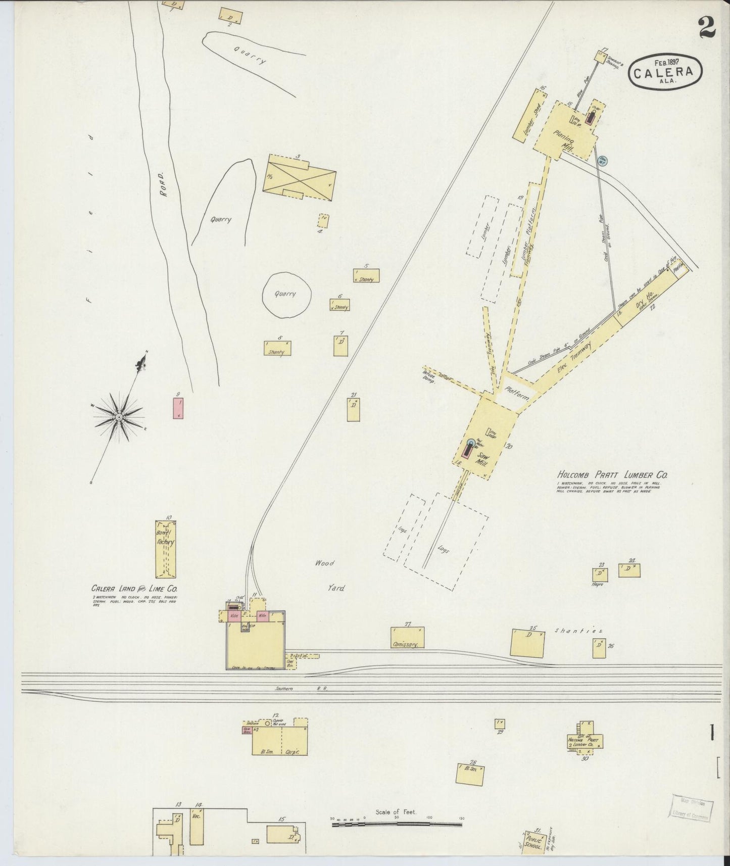 Sanborn Fire Insurance Map from Calera, Shelby County, Alabama (1897), Sheet #0002 - Historic Sanborn Fire Insurance Map Print, vintage old map wall art, antique decor, genealogy gift, Alabama Alabama map