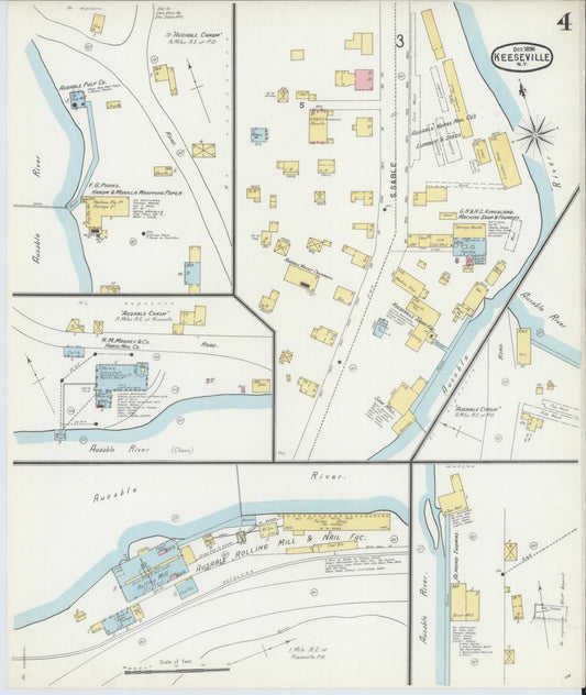 Sanborn Fire Insurance Map from Keeseville, Essex County, New York (1896), Sheet #0004 - Historic Sanborn Fire Insurance Map Print, vintage old map wall art, antique decor, genealogy gift, New York New York map