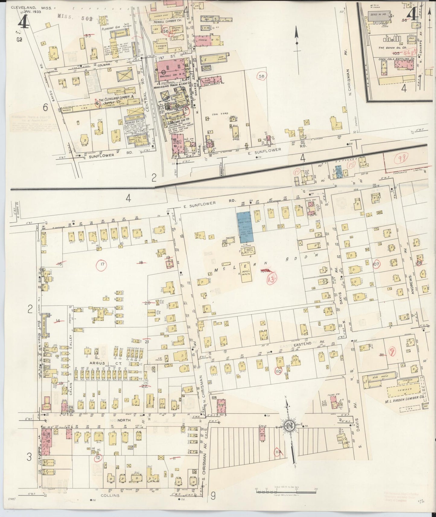 Sanborn Fire Insurance Map from Cleveland, Bolivar County, Mississippi (1941), Sheet #0004 - Complete Map Set gallery image, historic Sanborn map, vintage wall art, Mississippi Mississippi