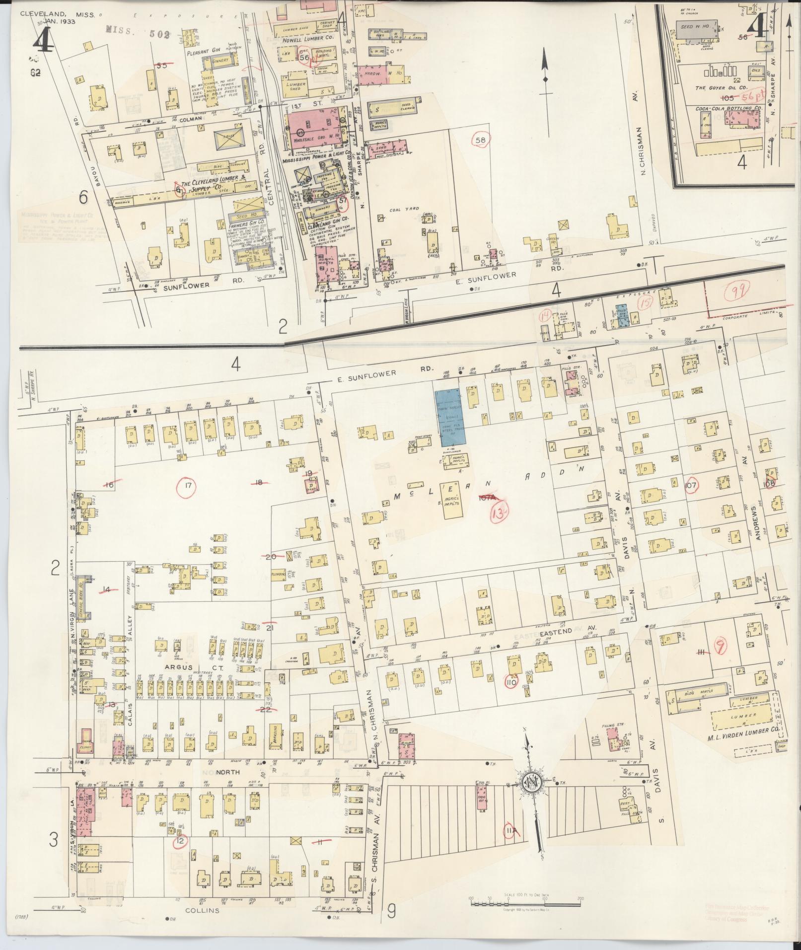 Sanborn Fire Insurance Map from Cleveland, Bolivar County, Mississippi (1941), Sheet #0004 - Complete Map Set gallery image, historic Sanborn map, vintage wall art, Mississippi Mississippi