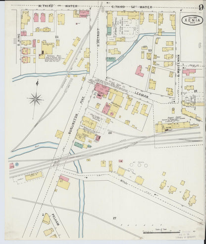 Sanborn Fire Insurance Map from Xenia, Greene County, Ohio (1895), Sheet #0009 - Historic Sanborn Fire Insurance Map Print, vintage old map wall art, antique decor, genealogy gift, Ohio Ohio map