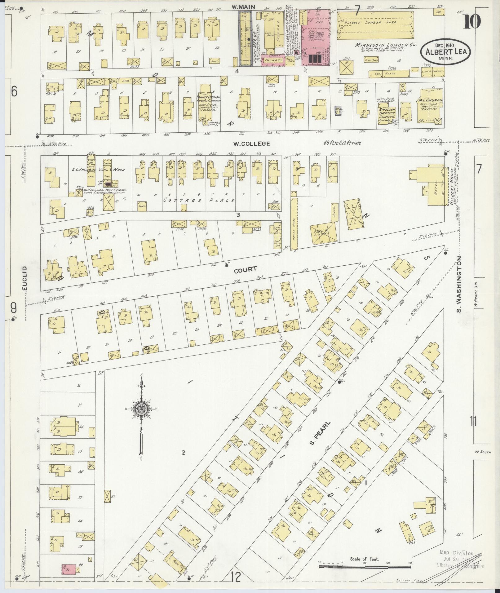 Sanborn Fire Insurance Map from Albert Lea, Freeborn County, Minnesota (1910), Sheet #0010 - Historic Sanborn Fire Insurance Map Print, vintage old map wall art, antique decor, genealogy gift, Minnesota Minnesota map