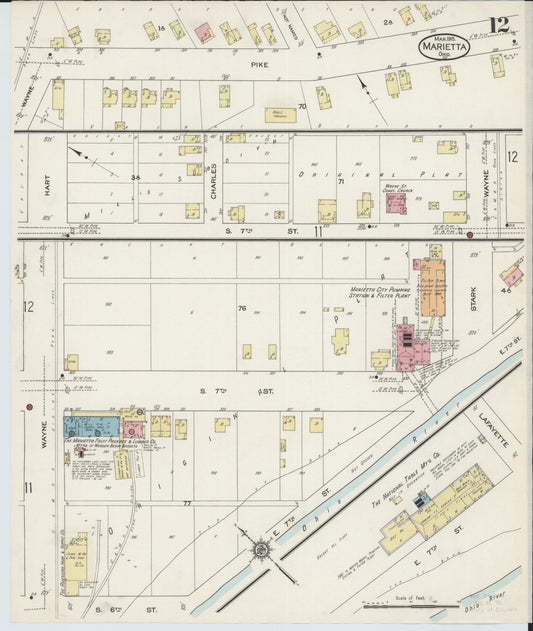 Sanborn Fire Insurance Map from Marietta, Washington County, Ohio (1915), Sheet #0012 - Historic Sanborn Fire Insurance Map Print, vintage old map wall art, antique decor, genealogy gift, Ohio Ohio map