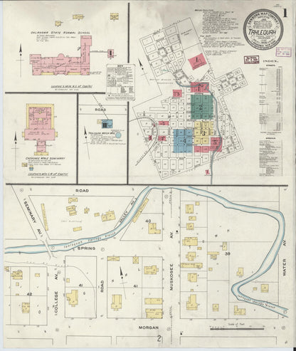 Sanborn Fire Insurance Map from Tahlequah, Cherokee County, Oklahoma (1909), Sheet #0001 - Complete Map Set gallery image, historic Sanborn map, vintage wall art, Oklahoma Oklahoma