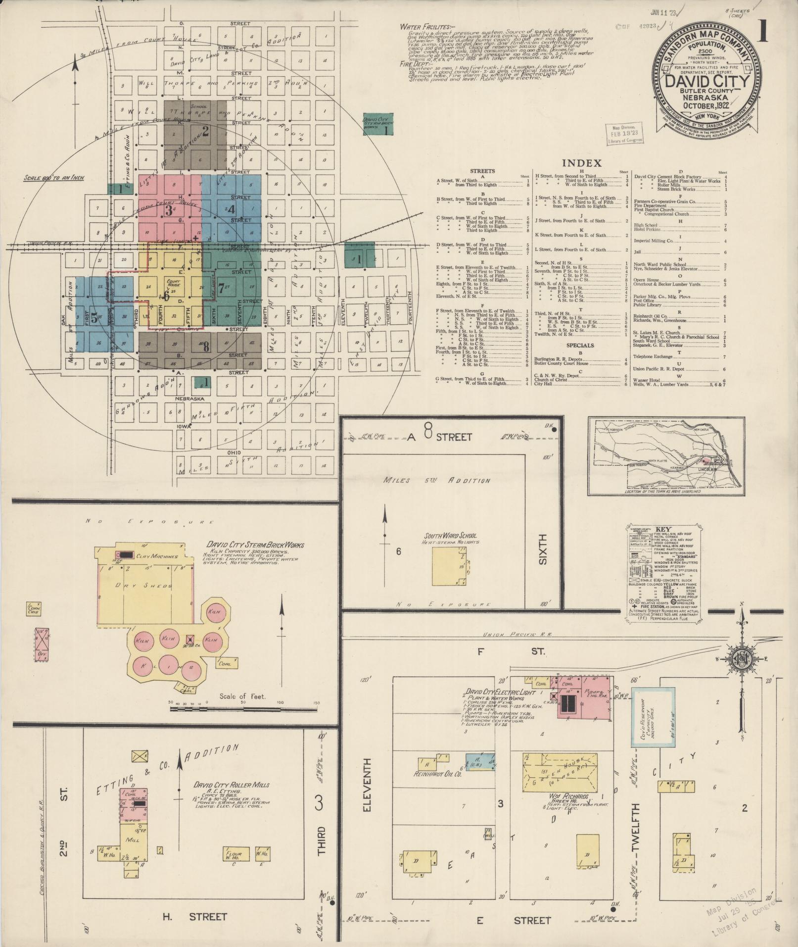 Sanborn Fire Insurance Map from David City, Butler County, Nebraska (1922), Sheet #0001 - Historic Sanborn Fire Insurance Map Print, vintage old map wall art, antique decor, genealogy gift, Nebraska Nebraska map