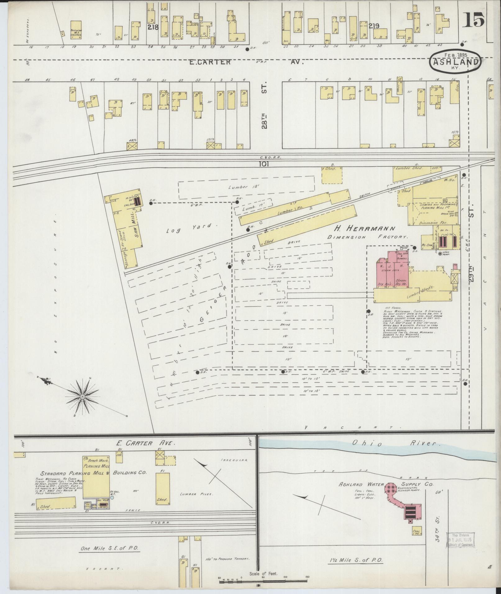 Sanborn Fire Insurance Map from Ashland, Boyd County, Kentucky (1895), Sheet #0015 - Historic Sanborn Fire Insurance Map Print, vintage old map wall art, antique decor, genealogy gift, Kentucky Kentucky map