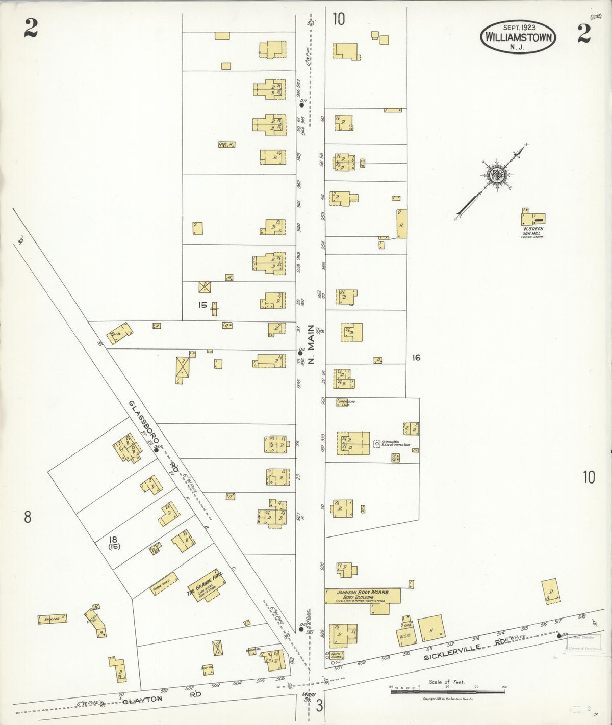Sanborn Fire Insurance Map from Williamstown, Gloucester County, New Jersey (1923), Sheet #0002 - Historic Sanborn Fire Insurance Map Print, vintage old map wall art, antique decor, genealogy gift, New Jersey New Jersey map