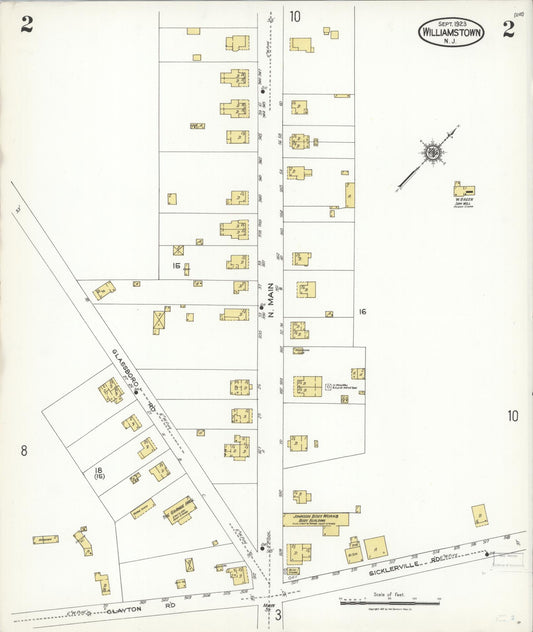 Sanborn Fire Insurance Map from Williamstown, Gloucester County, New Jersey (1923), Sheet #0002 - Historic Sanborn Fire Insurance Map Print, vintage old map wall art, antique decor, genealogy gift, New Jersey New Jersey map