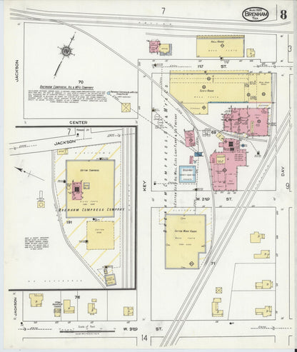 Sanborn Fire Insurance Map from Brenham, Washington County, Texas (1920), Sheet #0008 - Historic Sanborn Fire Insurance Map Print, vintage old map wall art, antique decor, genealogy gift, Texas Texas map