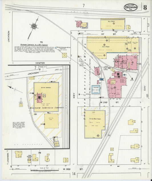 Sanborn Fire Insurance Map from Brenham, Washington County, Texas (1920), Sheet #0008 - Historic Sanborn Fire Insurance Map Print, vintage old map wall art, antique decor, genealogy gift, Texas Texas map