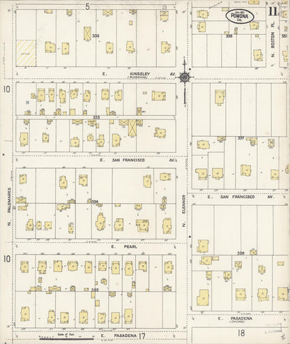 Sanborn Fire Insurance Map from Pomona, Los Angeles County, California (1911), Sheet #0011 - Complete Map Set gallery image, historic Sanborn map, vintage wall art, California California