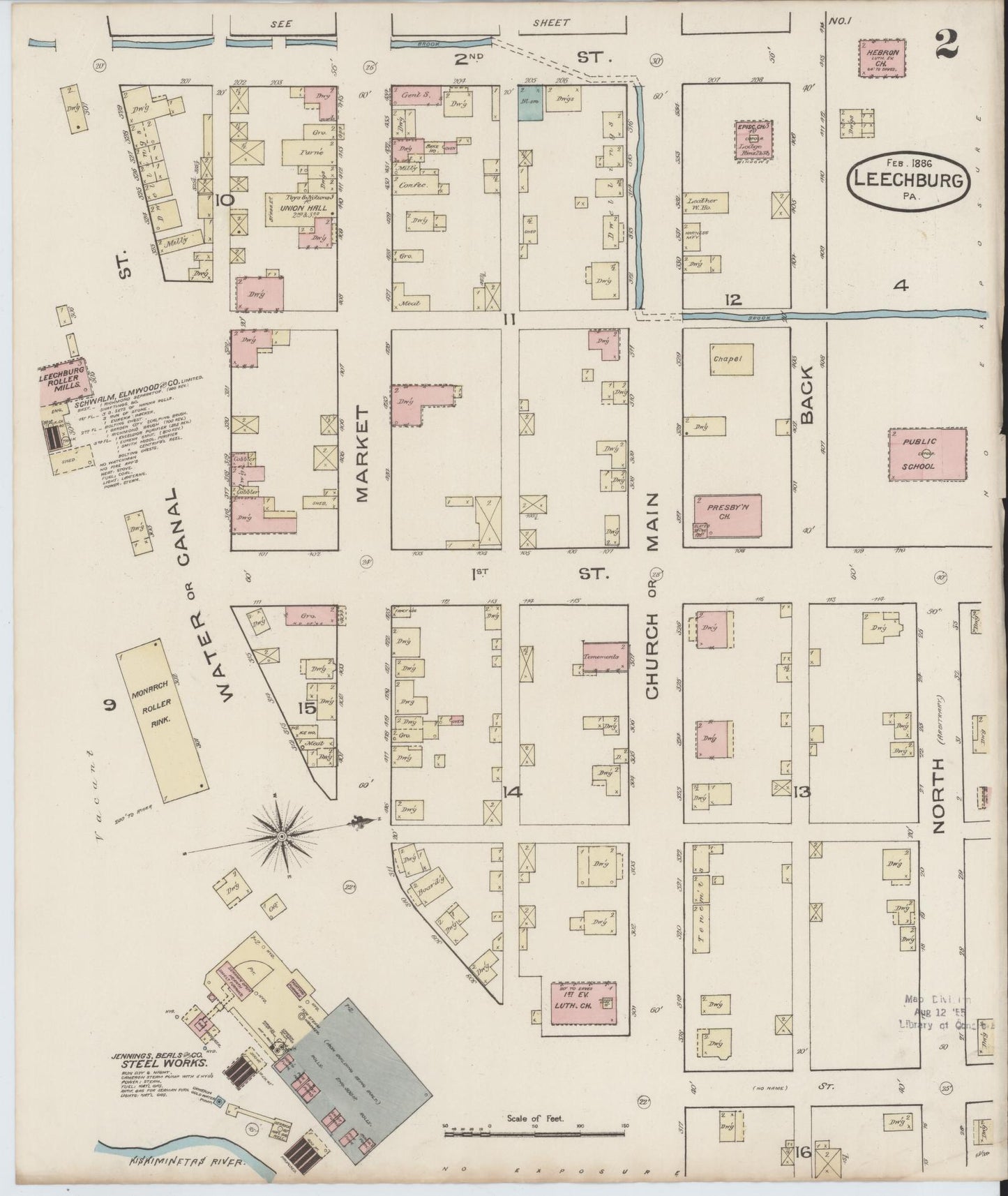 Sanborn Fire Insurance Map from Leechburg, Armstrong County, Pennsylvania (1886), Sheet #0002 - Complete Map Set gallery image, historic Sanborn map, vintage wall art, Pennsylvania Pennsylvania