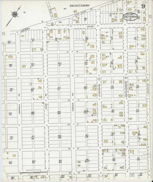 Sanborn Fire Insurance Map from Victoria, Lunenburg County, Virginia (1921), Sheet #0009 - Historic Sanborn Fire Insurance Map Print, vintage old map wall art, antique decor, genealogy gift, Virginia Virginia map