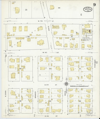 Sanborn Fire Insurance Map from Taylor, Williamson County, Texas (1916), Sheet #0009 - Complete Map Set gallery image, historic Sanborn map, vintage wall art, Texas Texas