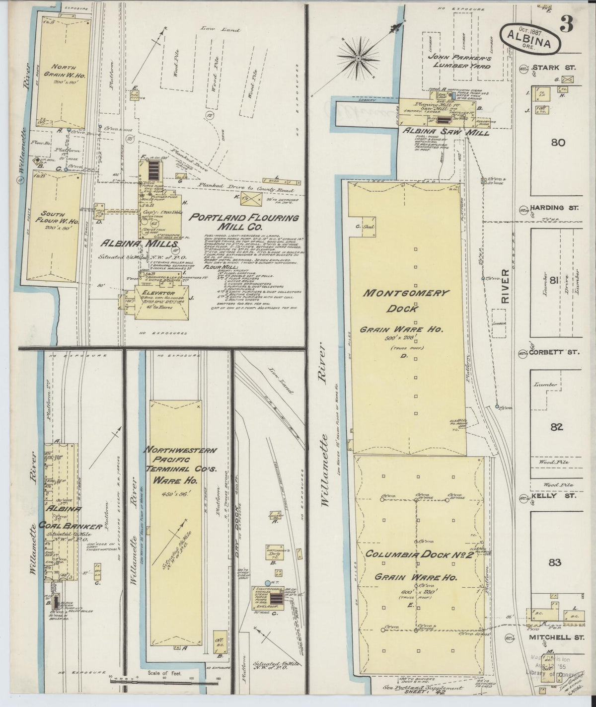 Sanborn Fire Insurance Map from Albina, Multnomah County, Oregon (1887), Sheet #0003 - Historic Sanborn Fire Insurance Map Print, vintage old map wall art, antique decor, genealogy gift, Oregon Oregon map