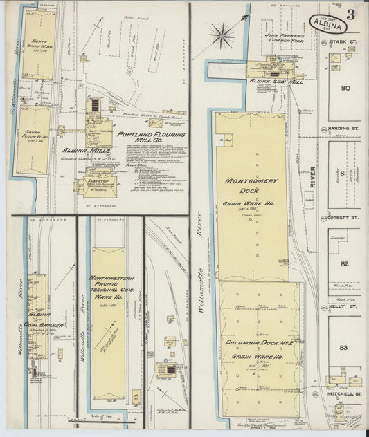 Sanborn Fire Insurance Map from Albina, Multnomah County, Oregon (1887), Sheet #0003 - Historic Sanborn Fire Insurance Map Print, vintage old map wall art, antique decor, genealogy gift, Oregon Oregon map