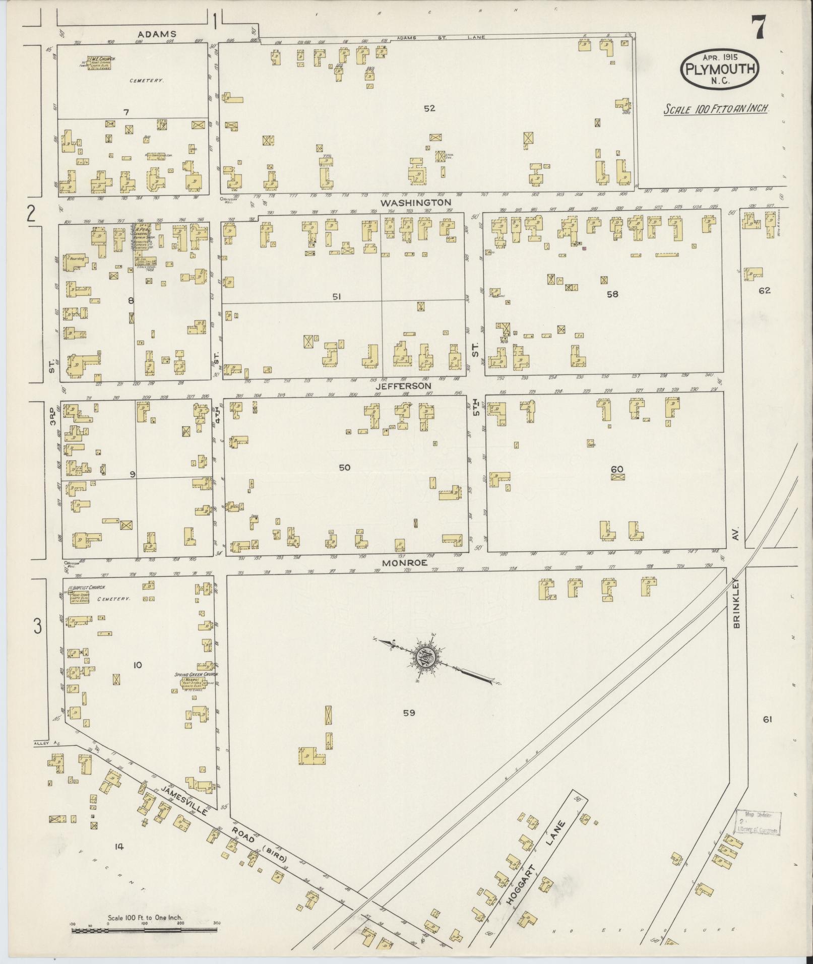 Sanborn Fire Insurance Map from Plymouth, Washington County, North Carolina (1915), Sheet #0007 - Complete Map Set gallery image, historic Sanborn map, vintage wall art, North Carolina North Carolina