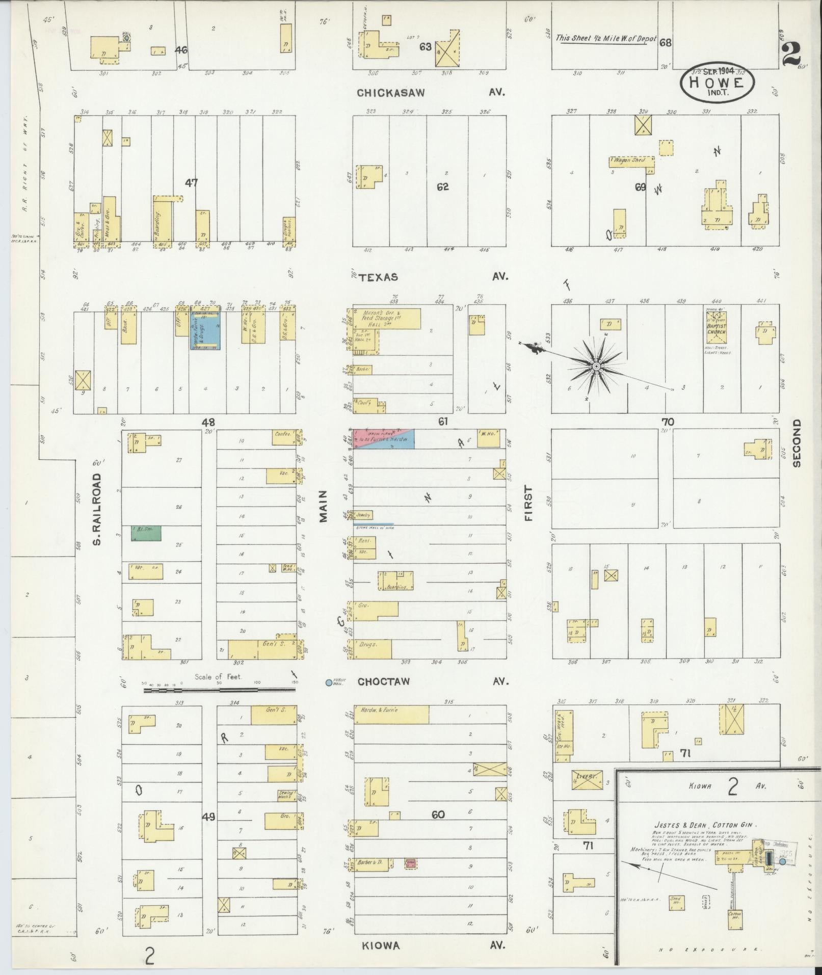 Sanborn Fire Insurance Map from Howe, Le Flore County, Oklahoma (1904), Sheet #0002 - Historic Sanborn Fire Insurance Map Print, vintage old map wall art, antique decor, genealogy gift, Oklahoma Oklahoma map