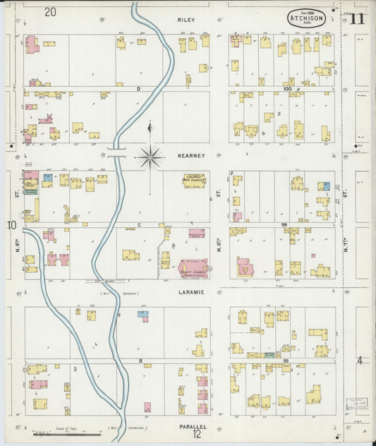 Sanborn Fire Insurance Map from Atchison, Atchison County, Kansas (1896), Sheet #0011 - Historic Sanborn Fire Insurance Map Print, vintage old map wall art, antique decor, genealogy gift, Kansas Kansas map