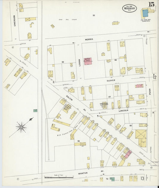 Sanborn Fire Insurance Map from Woodbury, Gloucester County, New Jersey (1908), Sheet #0015 - Historic Sanborn Fire Insurance Map Print, vintage old map wall art, antique decor, genealogy gift, New Jersey New Jersey map