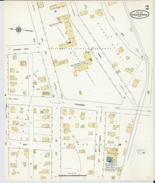 Sanborn Fire Insurance Map from Harbor Springs, Emmet County, Michigan (1912), Sheet #0002 - Historic Sanborn Fire Insurance Map Print, vintage old map wall art, antique decor, genealogy gift, Michigan Michigan map