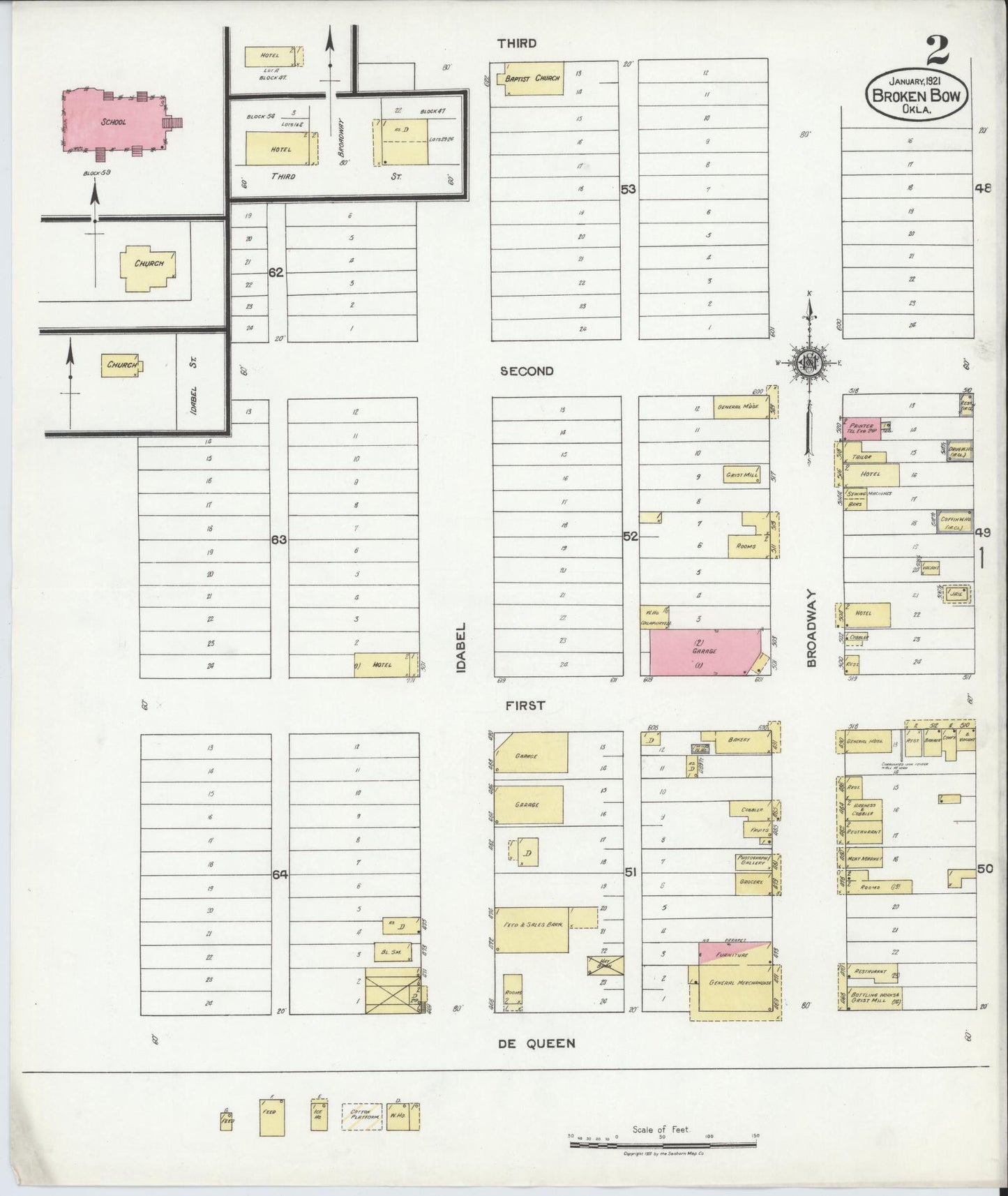 Sanborn Fire Insurance Map from Broken Bow, McCurtain County, Oklahoma (1921), Sheet #0002 - Historic Sanborn Fire Insurance Map Print, vintage old map wall art, antique decor, genealogy gift, Oklahoma Oklahoma map