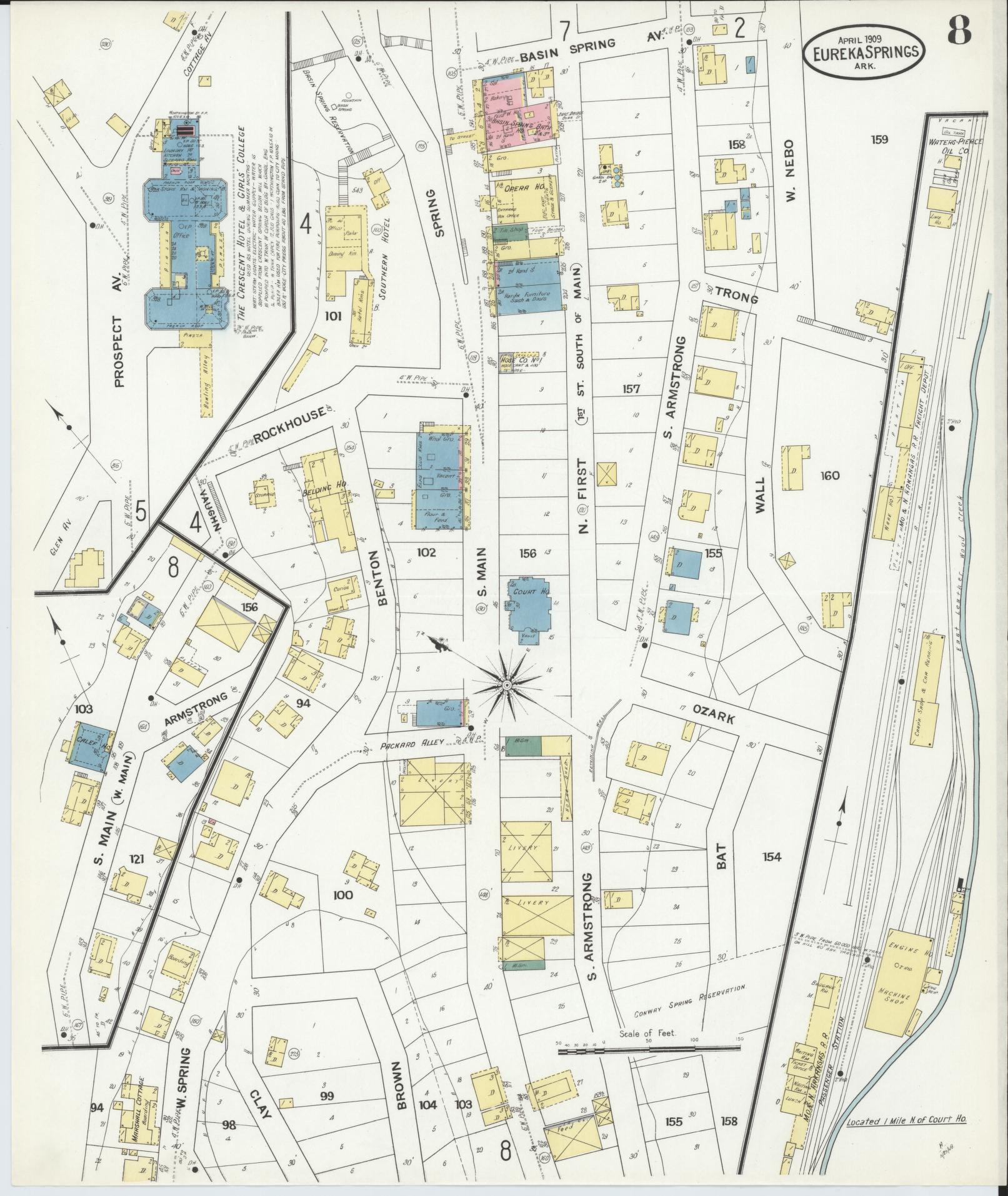 Sanborn Fire Insurance Map from Eureka Springs, Carroll County, Arkansas (1909), Sheet #0008 - Complete Map Set gallery image, historic Sanborn map, vintage wall art, Arkansas Arkansas