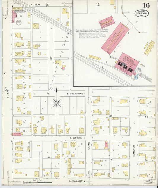 Sanborn Fire Insurance Map from Lebanon, Boone County, Indiana (1909), Sheet #0016 - Historic Sanborn Fire Insurance Map Print, vintage old map wall art, antique decor, genealogy gift, Indiana Indiana map