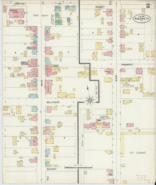 Sanborn Fire Insurance Map from Nazareth, Northampton County, Pennsylvania (1897), Sheet #0002 - Historic Sanborn Fire Insurance Map Print, vintage old map wall art, antique decor, genealogy gift, Pennsylvania Pennsylvania map
