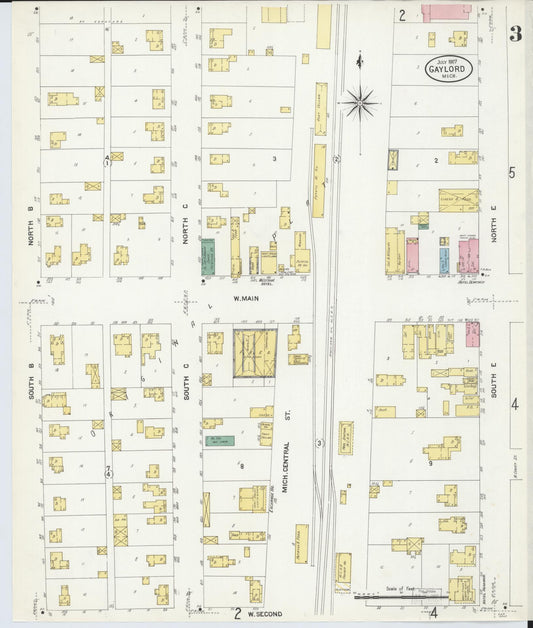 Sanborn Fire Insurance Map from Gaylord, Otsego County, Michigan (1907), Sheet #0003 - Historic Sanborn Fire Insurance Map Print, vintage old map wall art, antique decor, genealogy gift, Michigan Michigan map