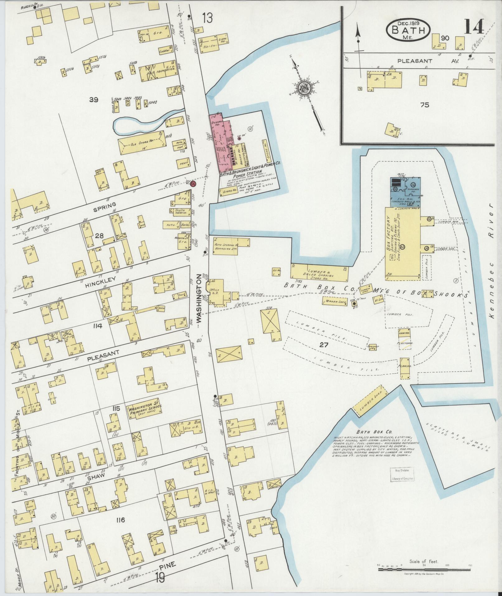 Sanborn Fire Insurance Map from Bath, Sagadahoc County, Maine (1919), Sheet #0014 - Complete Map Set gallery image, historic Sanborn map, vintage wall art, Maine Maine
