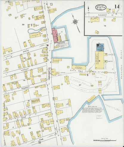 Sanborn Fire Insurance Map from Bath, Sagadahoc County, Maine (1919), Sheet #0014 - Complete Map Set gallery image, historic Sanborn map, vintage wall art, Maine Maine