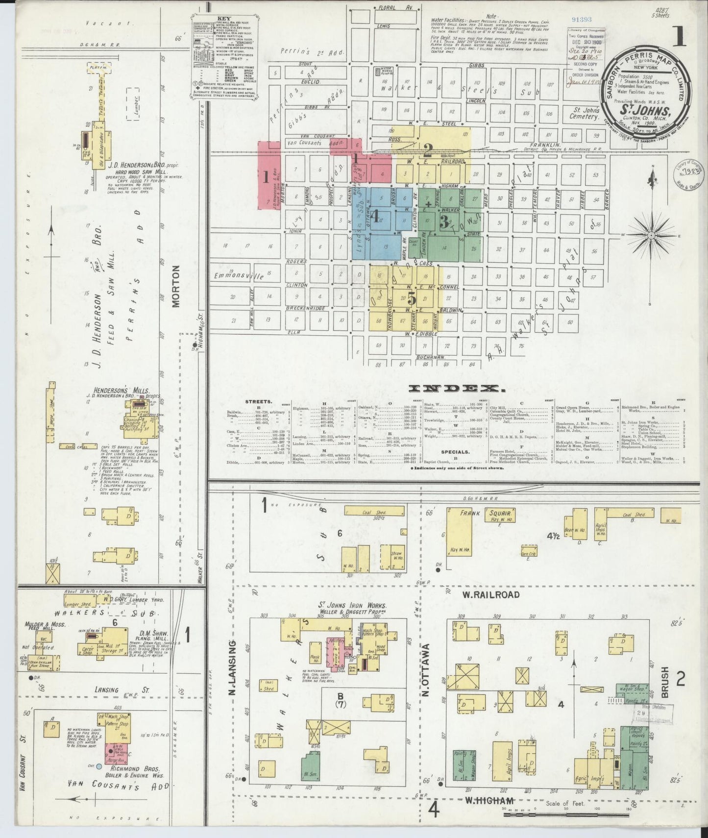 Sanborn Fire Insurance Map from Saint Johns, Clinton County, Michigan (1900), Sheet #0001 - Complete Map Set gallery image, historic Sanborn map, vintage wall art, Michigan Michigan